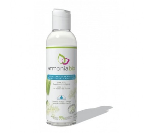 Agua Limpiadora Micelar Biológica con Aloe y Sáuco, Suaviza, Relaja, Tonifica 200ml. ARMONIA BIO