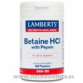 Betaína HCI 324mg. con Pepsina 5mg. Betaine 180 comprimidos LAMBERTS