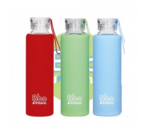 Botella Reutilizable BBO de Borosilicato y funda de silicona 550ml. IRISANA