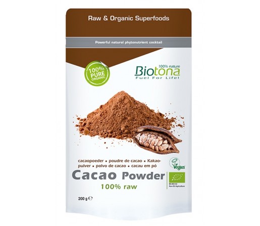 Cacao Powder, Polvo de Cacao Crudo, Ecológico 200gr. BIOTONA