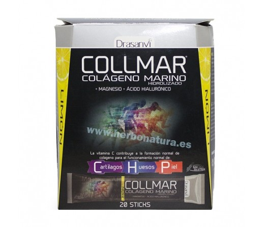 Collmar Sticks, Colágeno, magnesio, ácido hialurónico Sabor limón 20 sticks DRASANVI