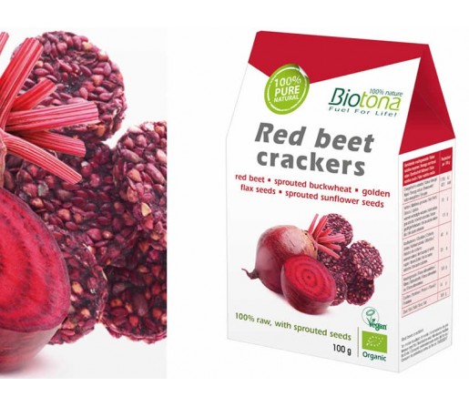 Crackers Raw Remolacha, Lino, sarraceno y girasol germinados, biológicos 100gr. BIOTONA