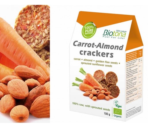 Crackers Raw Zanahoria, Almendras, Girasol germindao y Lino Ecológica 100gr. BIOTONA
