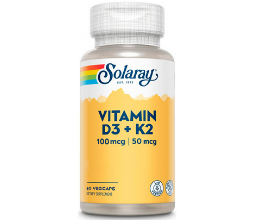 Vitamina D3 con K2, (MK7) 60 cápsulas SOLARAY