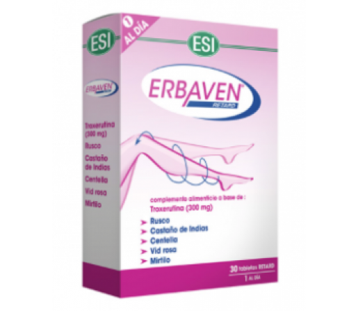 Erbaven Retard Piernas, Castaño de indias, Centella asiática, Mirtilo, Vid roja 30 cápsulas ESI