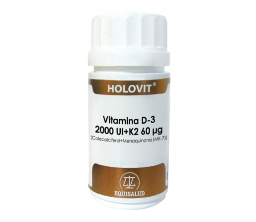 Vitamina D3 Holovit con 60 mcg de K2, Colecalciferol 2000 UI 50 perlas EQUISALUD