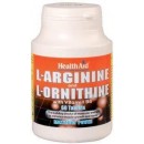 L-Arginina / L-Ornitina 600 / 300 mg 60 comprimidos HEALTH AID en Herbonatura.es