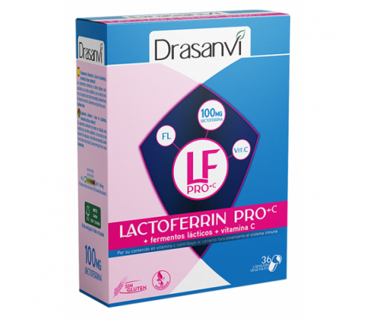 36 Cápsulas Lactoferrin Pro - Lactoferrina, Vitamina C, Probióticos - DRASANVI