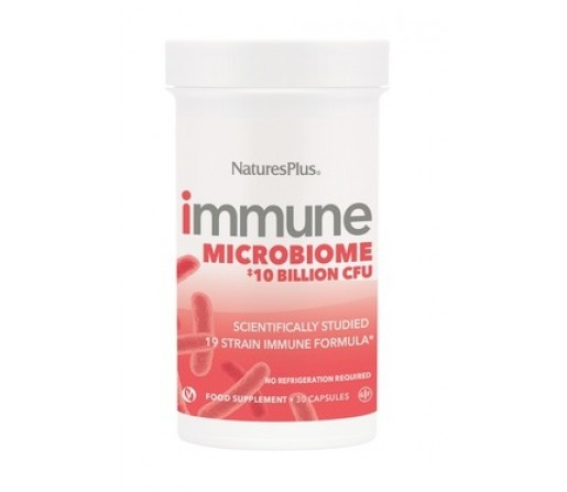 Microbiome Immune mas de 10 billones CFU, Probióticos y Prebióticos con D3 30 cápsulas Natures Plus