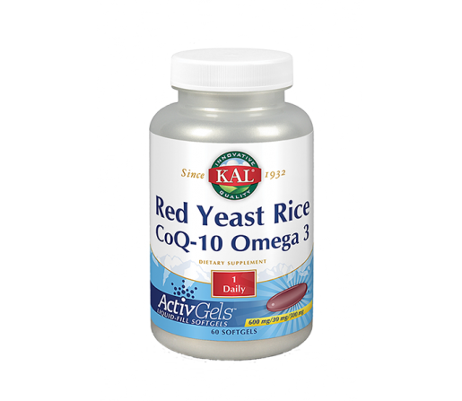Red Yeast Rice, Coenzima Q10 y Omega 3, 60 perlas Solaray KAL