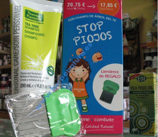 Stop Piojos Set de Champú 200ml, Aceite arbol de Té 10ml, Liendrera Trepadiet ESI