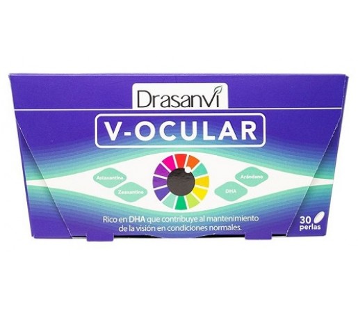 V-Ocular, Luteína Zeaxantina Astaxantina DHA Arándano Betacaroteno 30 perlas DRASANVI