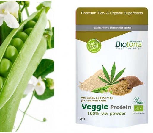 Veggie Protein, Proteina Ecológica de Cáñamo, Guisante, Chia y Arroz 300gr. BIOTONA