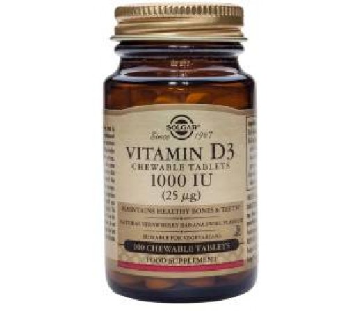 Vitamina D3 1000UI (25µg) Colecalciferol. Masticable 100 comprimidos SOLGAR
